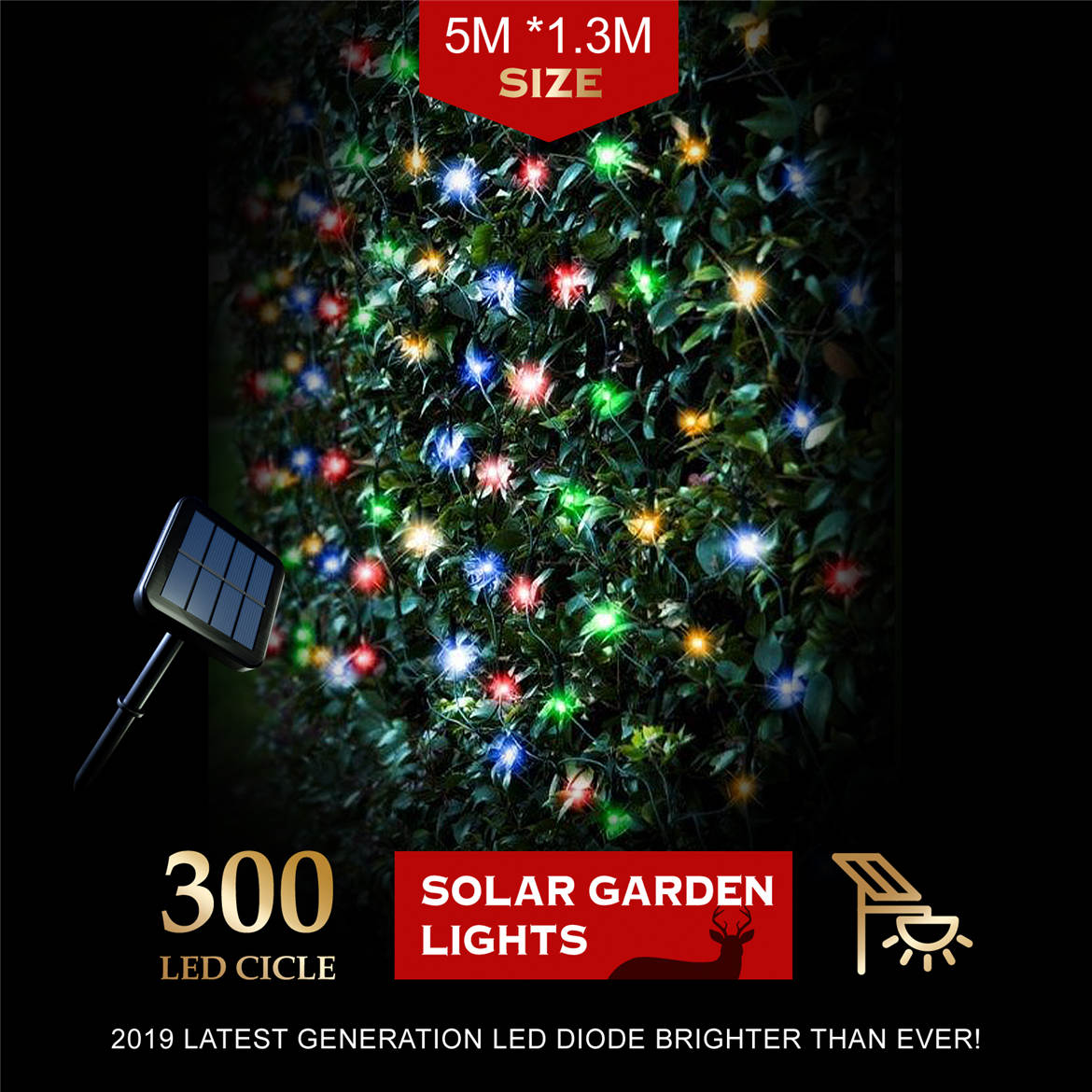 Christmas Lights 300 LED Solar Net Lights Multi Colour Flashing Outdoor